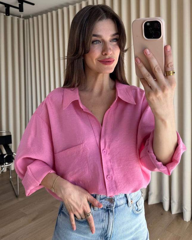 Pembe Oversize Modal Kumaş Gömlek