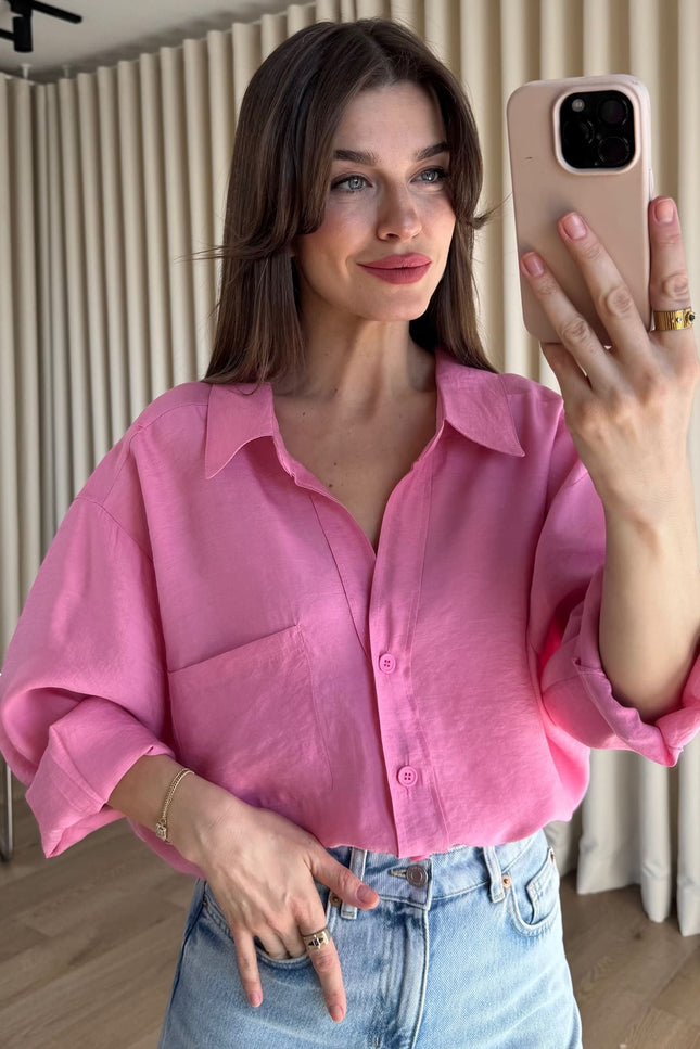 Pembe Oversize Modal Kumaş Gömlek
