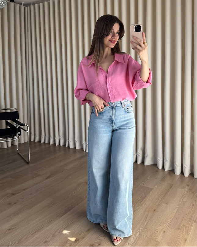 Pembe Oversize Modal Kumaş Gömlek