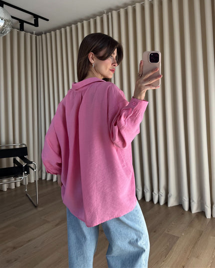 Pembe Oversize Modal Kumaş Gömlek
