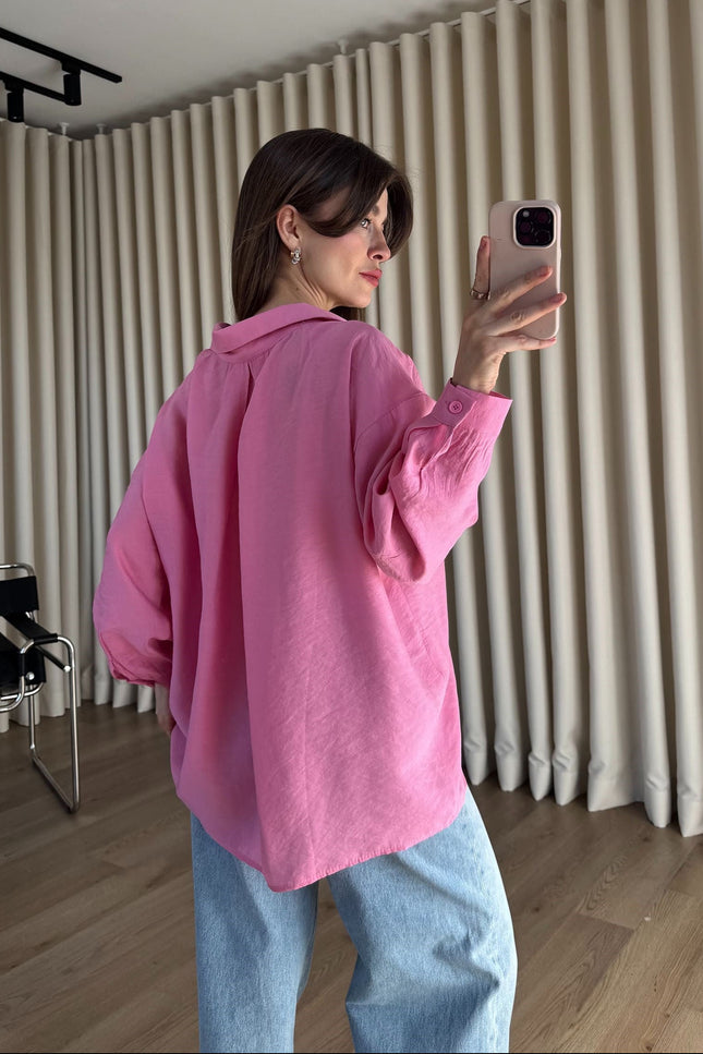 Pembe Oversize Modal Kumaş Gömlek