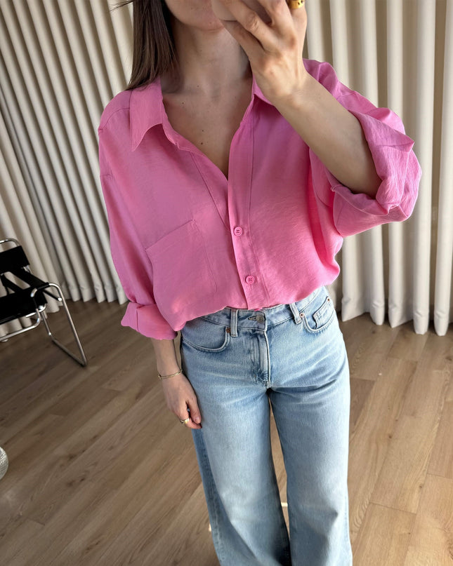 Pembe Oversize Modal Kumaş Gömlek