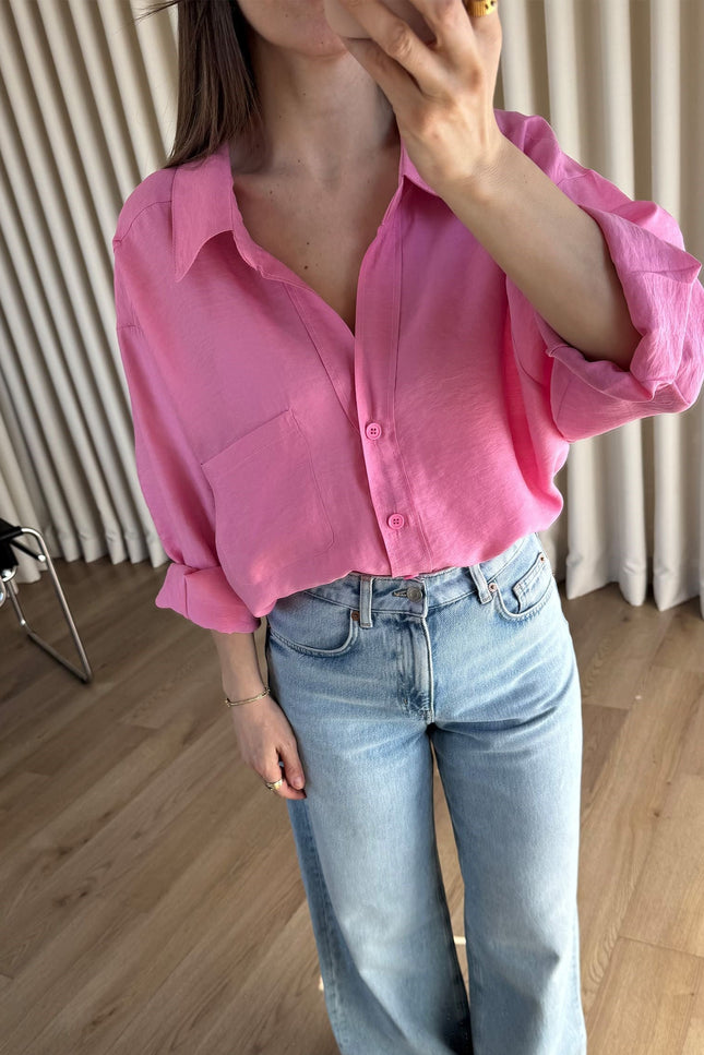 Pembe Oversize Modal Kumaş Gömlek
