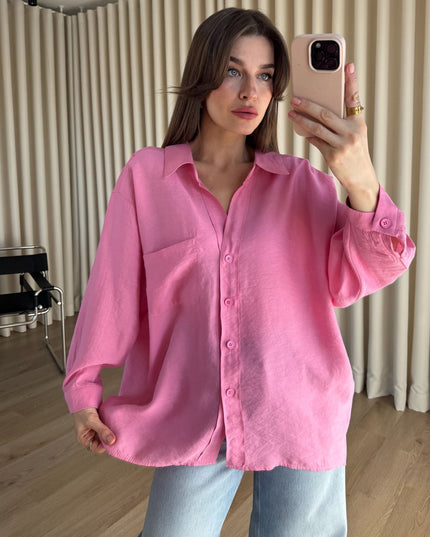 Pembe Oversize Modal Kumaş Gömlek