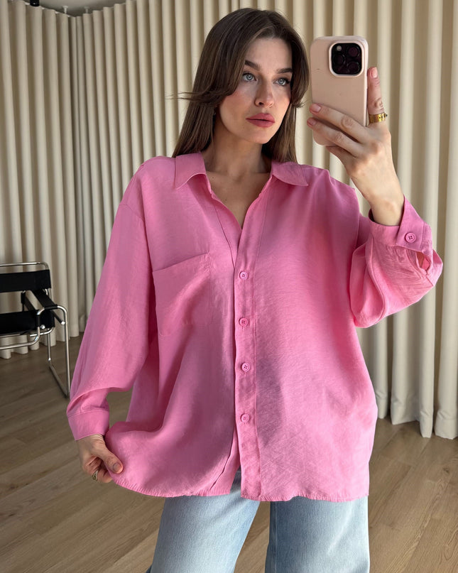 Pembe Oversize Modal Kumaş Gömlek