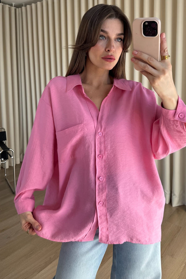 Pembe Oversize Modal Kumaş Gömlek