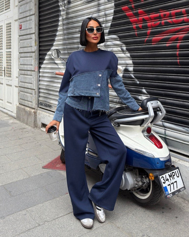 Flora Denim Tracksuit Set