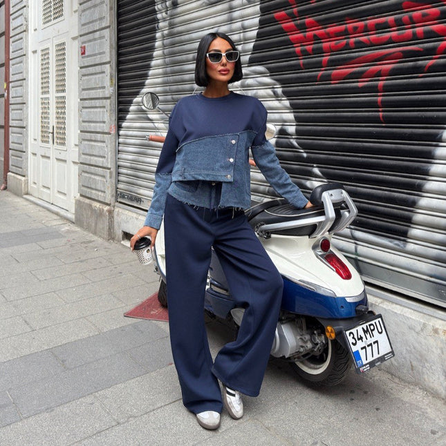Flora Denim Tracksuit Set