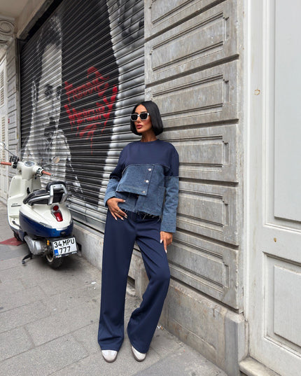 Flora Denim Tracksuit Set