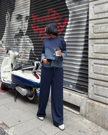 Flora Denim Tracksuit Set