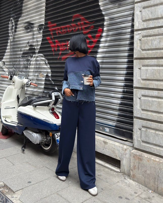 Flora Denim Tracksuit Set