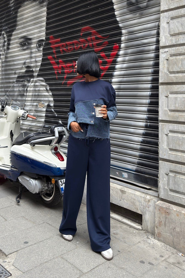 Flora Denim Tracksuit Set