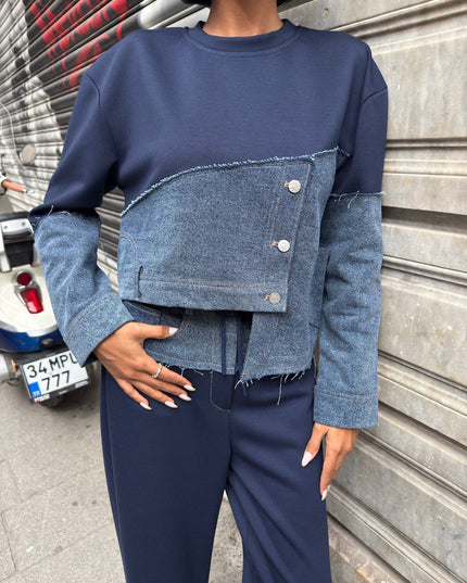Flora Denim Tracksuit Set