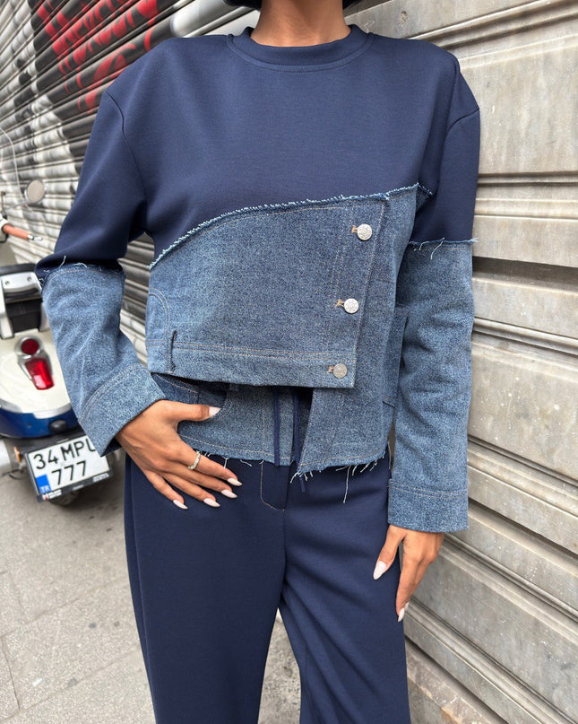 Flora Denim Tracksuit Set