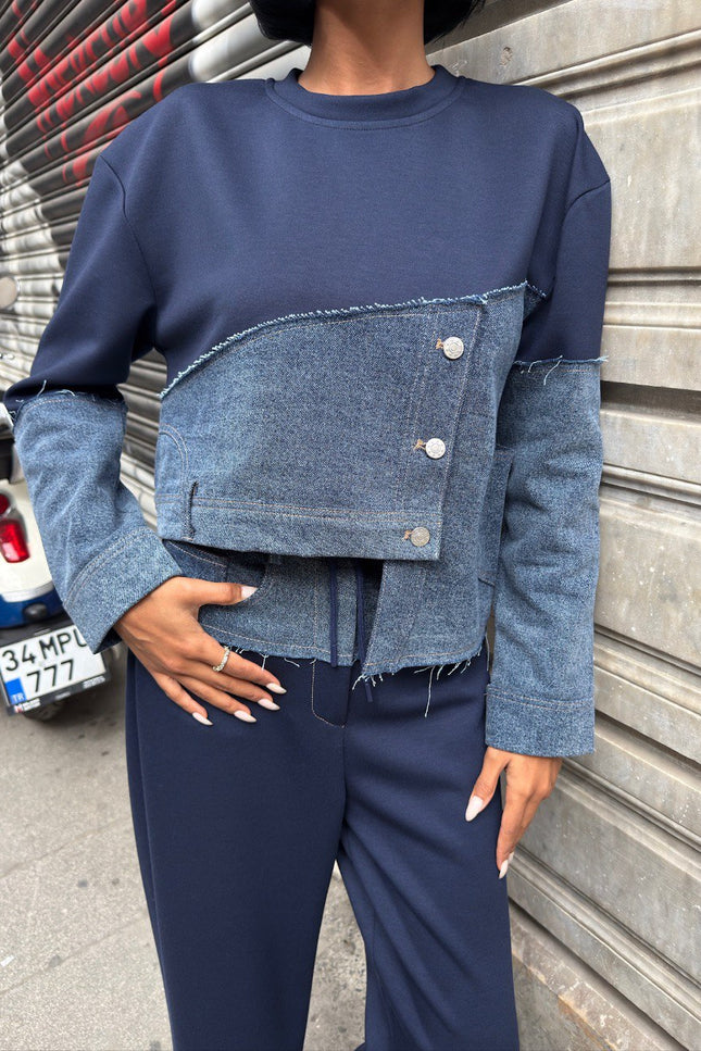 Flora Denim Tracksuit Set
