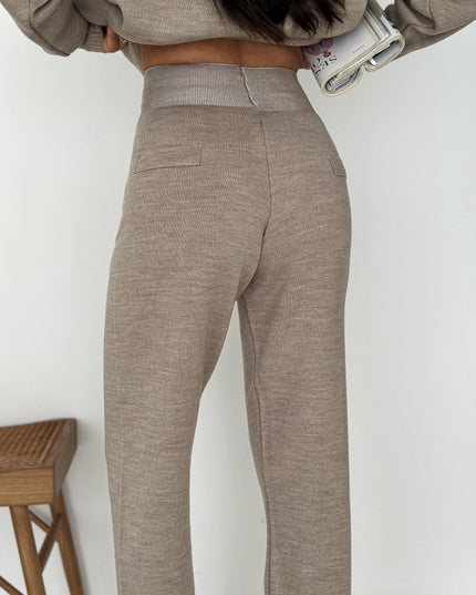 Mandy Knit Half-Zip Set -Beige