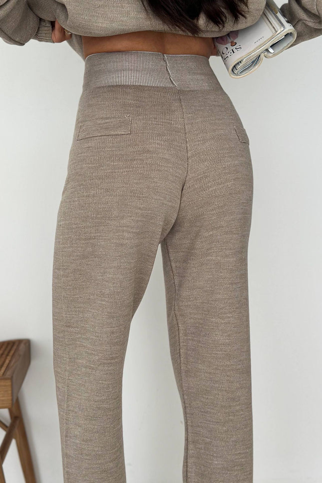 Mandy Knit Half-Zip Set -Beige