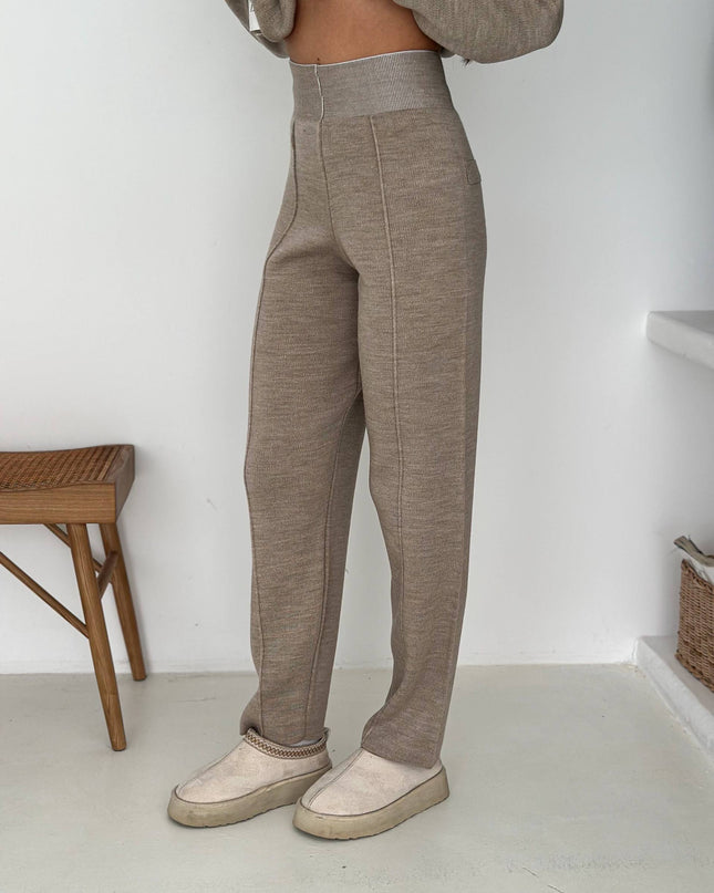 Mandy Knit Half-Zip Set -Beige