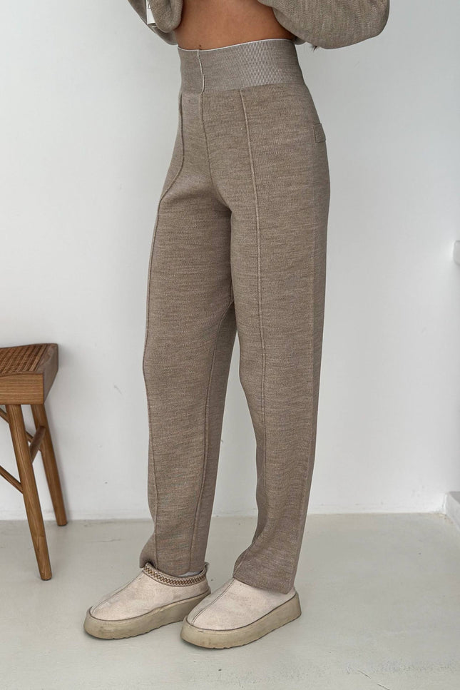 Mandy Knit Half-Zip Set -Beige