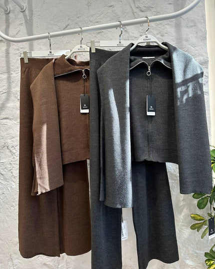 Ayer Knitwear Set With Scarf - Brown