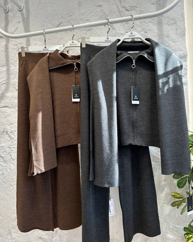 Ayer Knitwear Set With Scarf - Brown