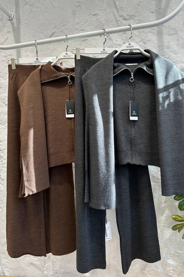 Ayer Knitwear Set With Scarf - Brown