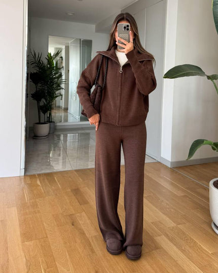 Ayer Knitwear Set With Scarf - Brown