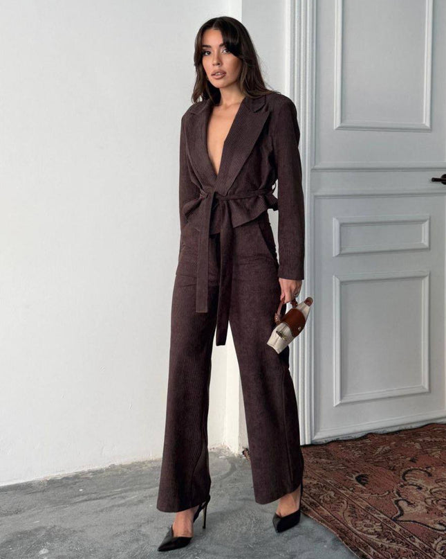 Kay Suit Set - Jacket & Trousers Dark Brown