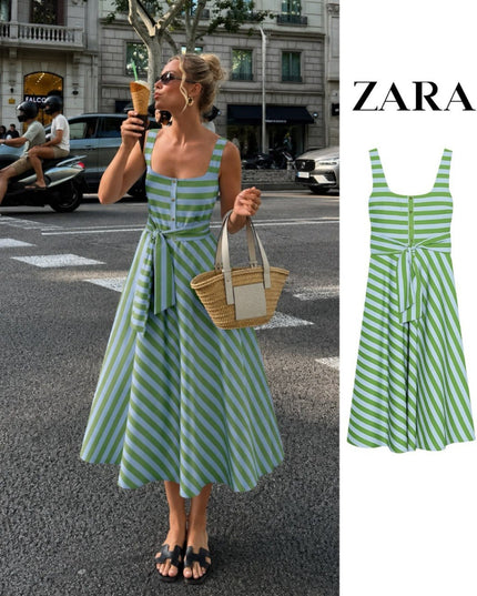 Striped Sleeveless Midi Dress