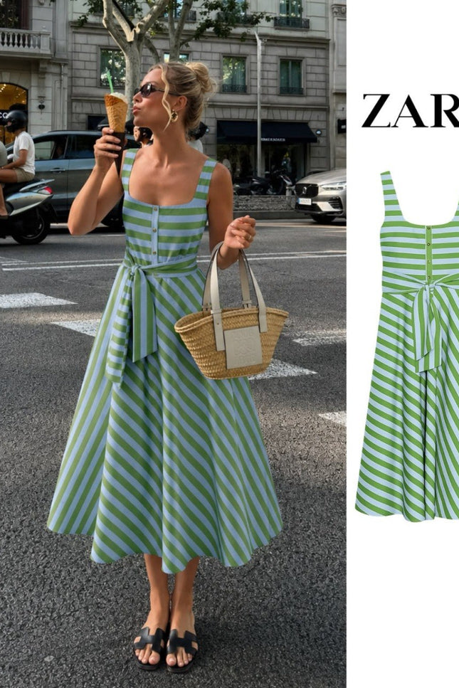 Striped Sleeveless Midi Dress