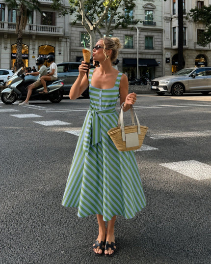 Striped Sleeveless Midi Dress