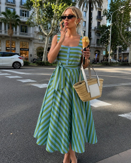 Striped Sleeveless Midi Dress