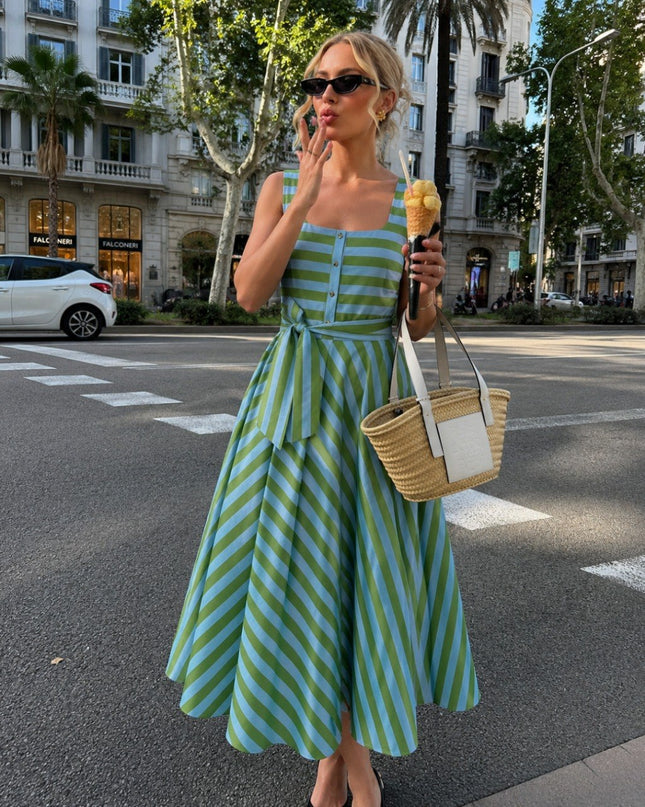 Striped Sleeveless Midi Dress