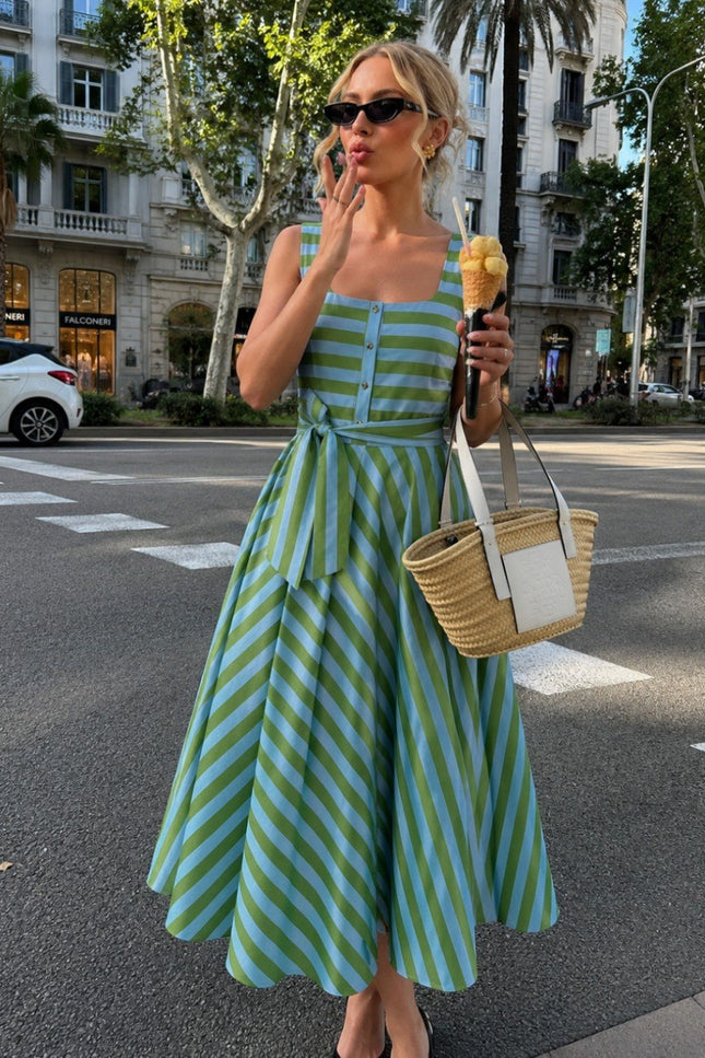 Striped Sleeveless Midi Dress