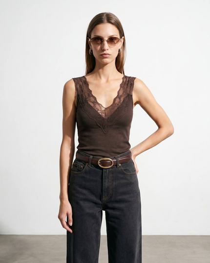 Dilvin V neck lace top