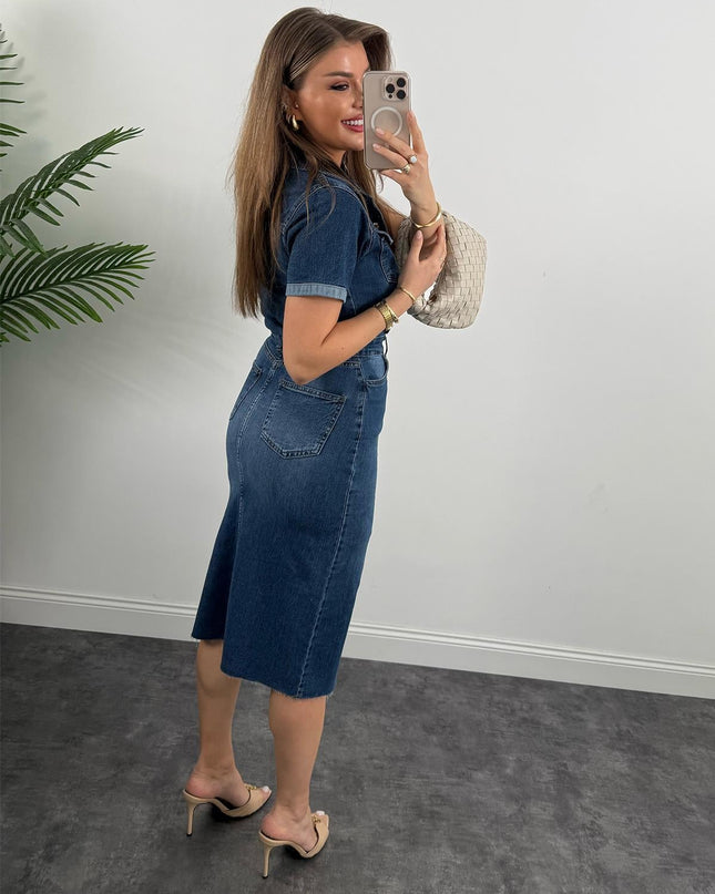 Premium Seri Kısa Kol Midi Boy Jean Elbise