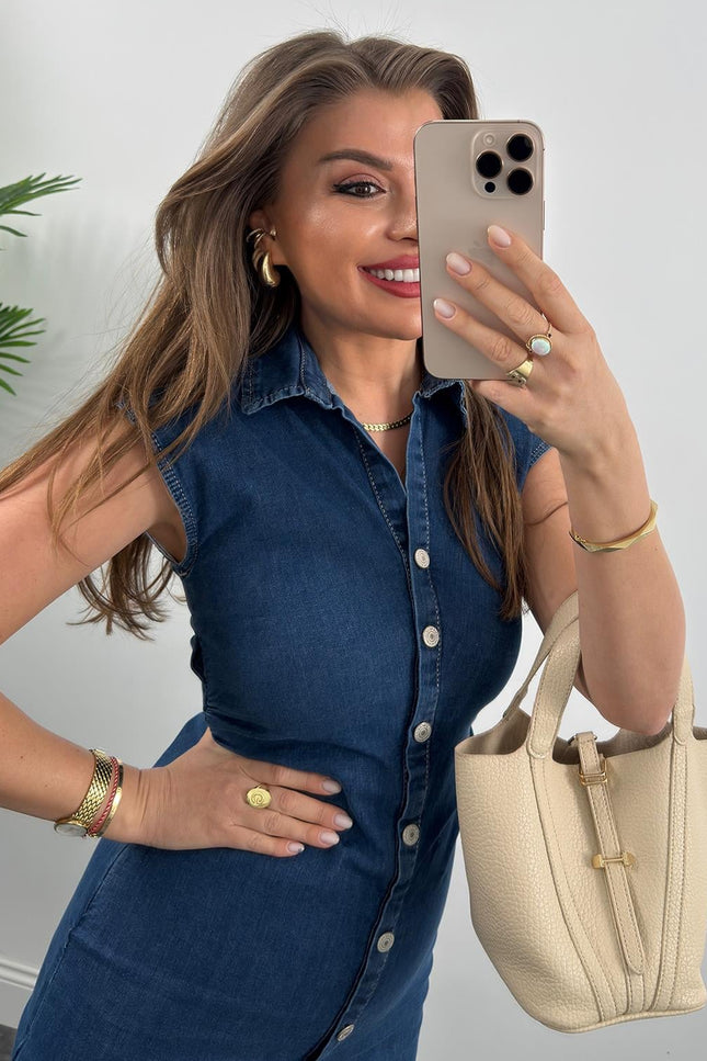 Premium Seri Likralı Drapeli Midi Boy Jean Elbise