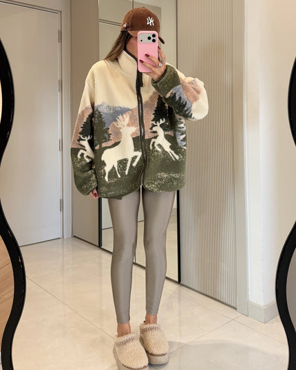 Presy Khaki Deer Teddy Zip-Up Sweatshirt