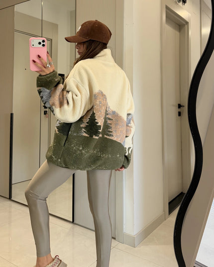 Presy Khaki Deer Teddy Zip-Up Sweatshirt