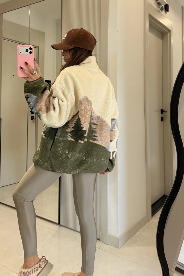 Presy Khaki Deer Teddy Zip-Up Sweatshirt