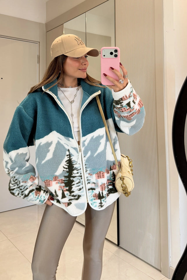 Presy Turquoise Teddy Zip-Up Sweatshirt