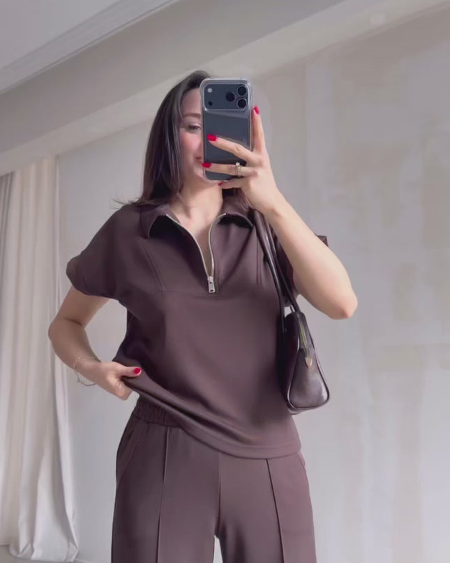 Tatiana Polo Collar Sweatshirt and Pants Set