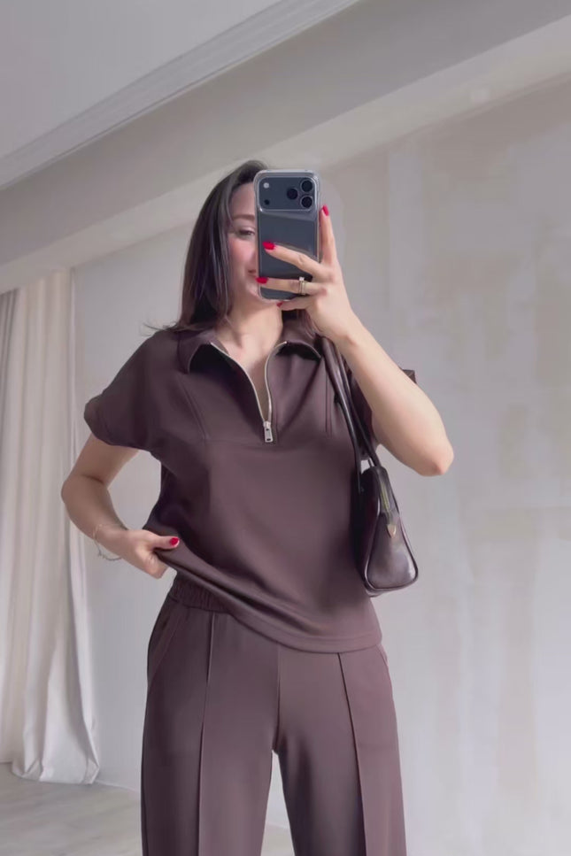 Tatiana Polo Collar Sweatshirt and Pants Set