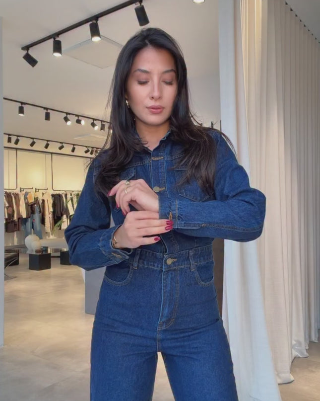 Tatyana Denim Jumpsuit with Cape