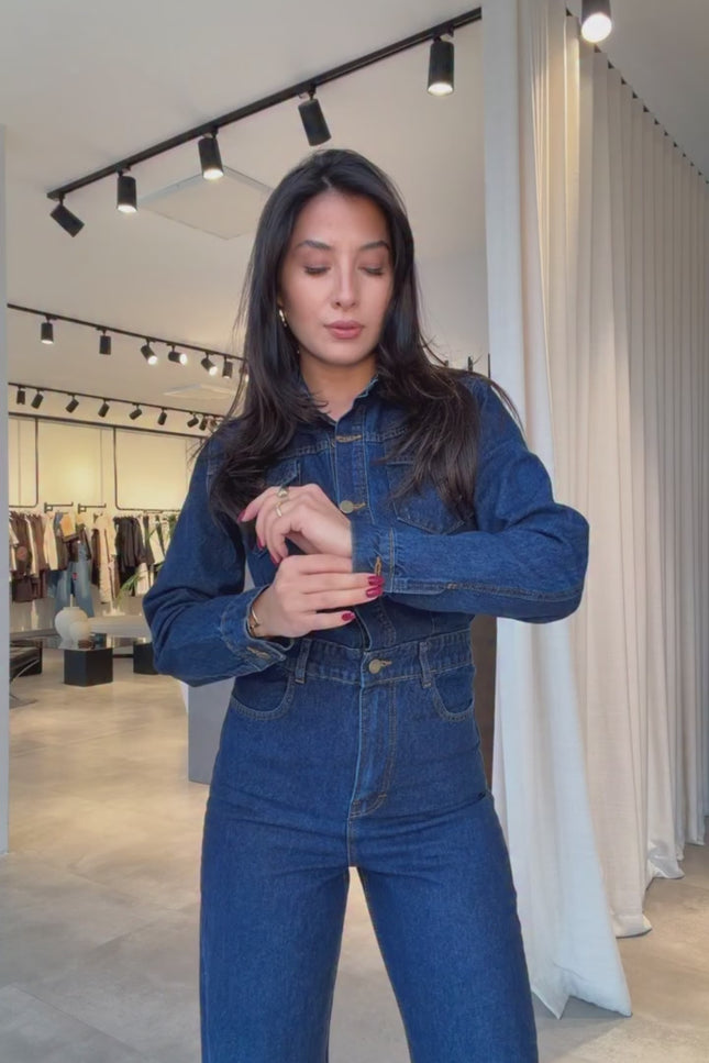 Tatyana Denim Jumpsuit with Cape