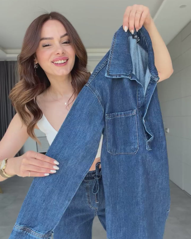 Serena Premium Denim Suit with Slit Detail