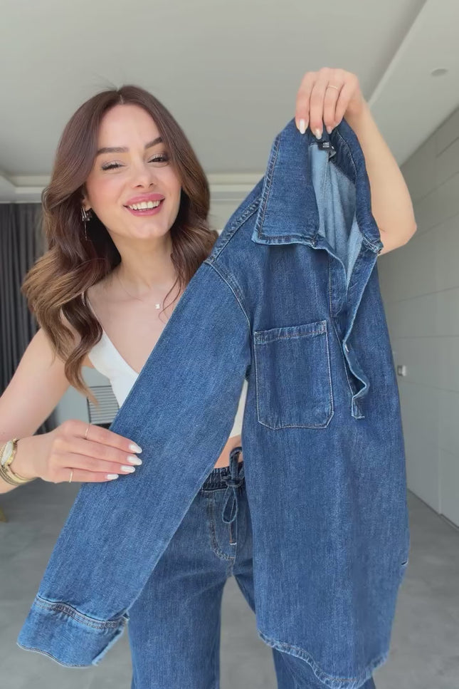 Serena Premium Denim Suit with Slit Detail