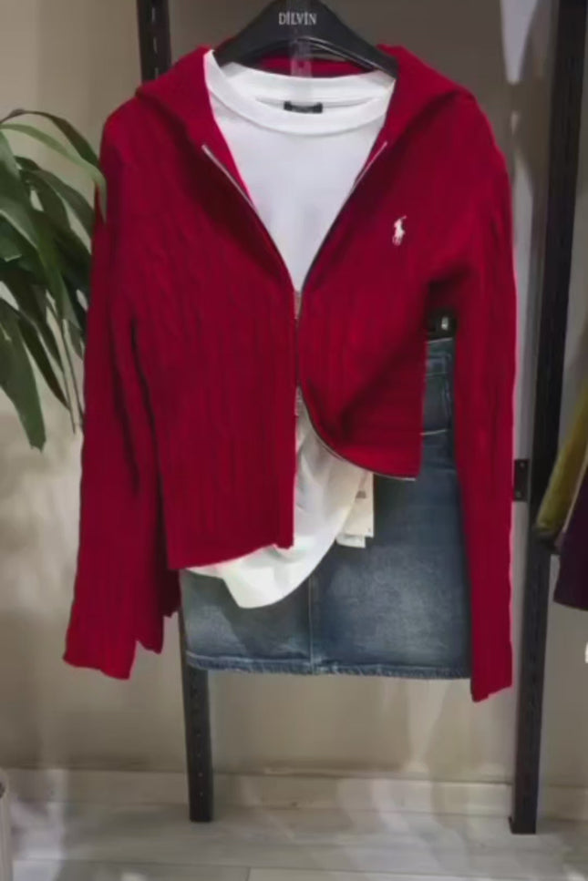 Double Zipper Red Cardigan