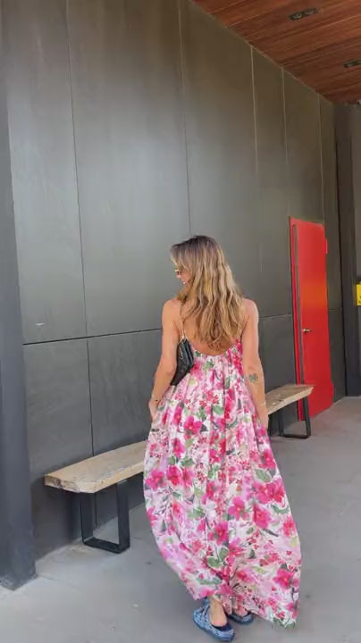 Floral Pattern Strappy Lined Dress
