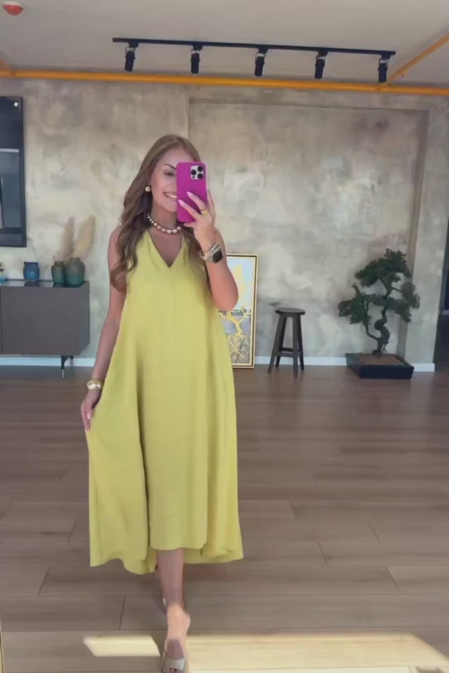 Erika V-Neck Sleeveless Asymmetrical Modal Tencel Dress